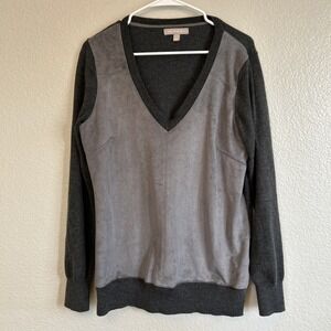 Banana Republic Suede Front V-Neck Sweater - Size L Gray Used in Great Condition